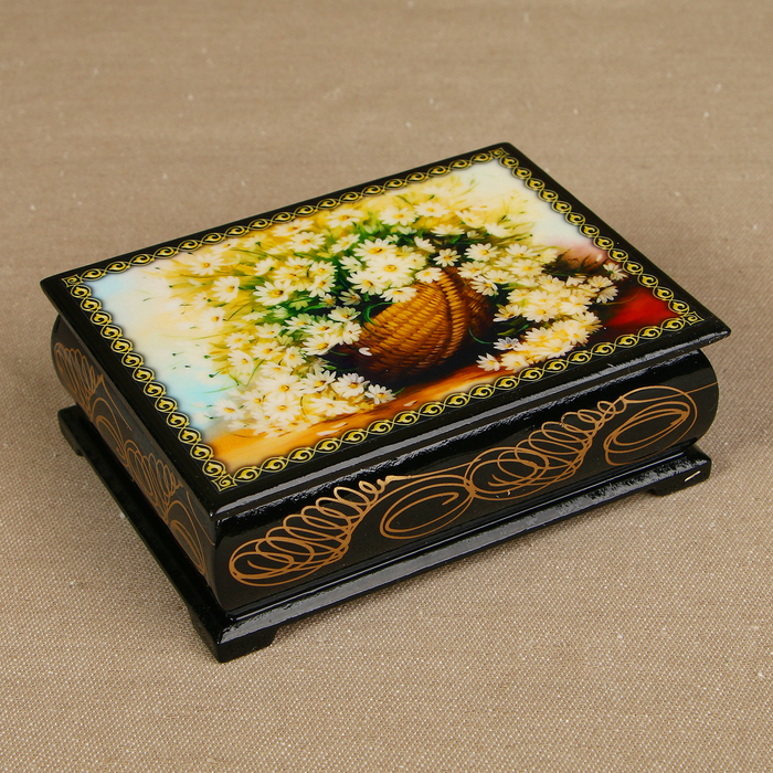 Шкатулка «Цветы 3», лаковая миниатюра, 8х10,5 см