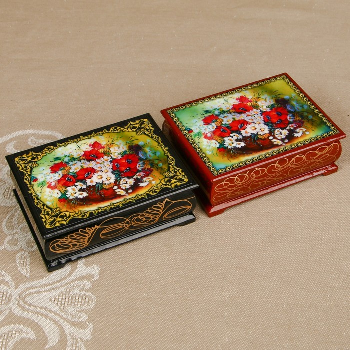 Шкатулка «Цветы 12», лаковая миниатюра, 8х10,5 см, микс