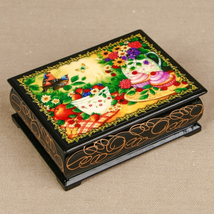 Шкатулка «Цветы 16», лаковая миниатюра, 8х10,5 см