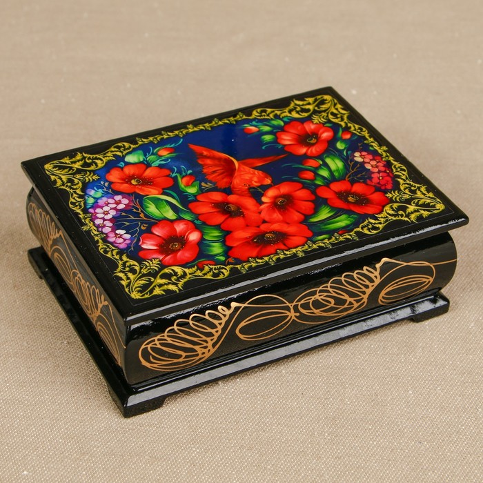 Шкатулка «Цветы 17», лаковая миниатюра, 8х10,5 см