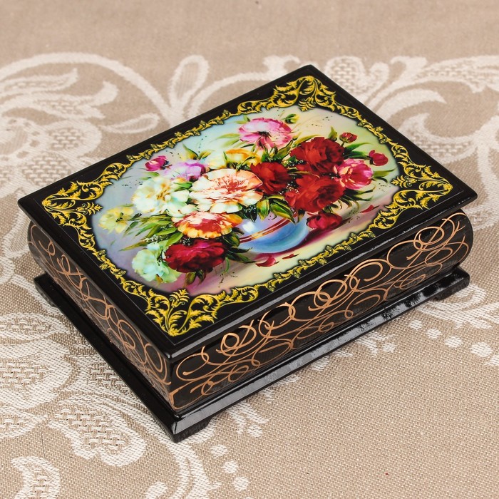 Шкатулка «Цветы 18», лаковая миниатюра, 8х10,5 см