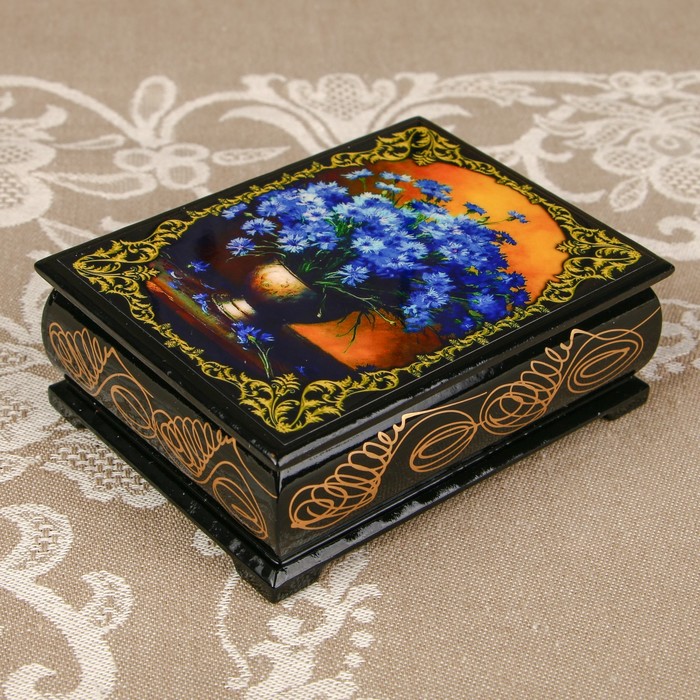 Шкатулка «Цветы 21», лаковая миниатюра, 8х10,5 см