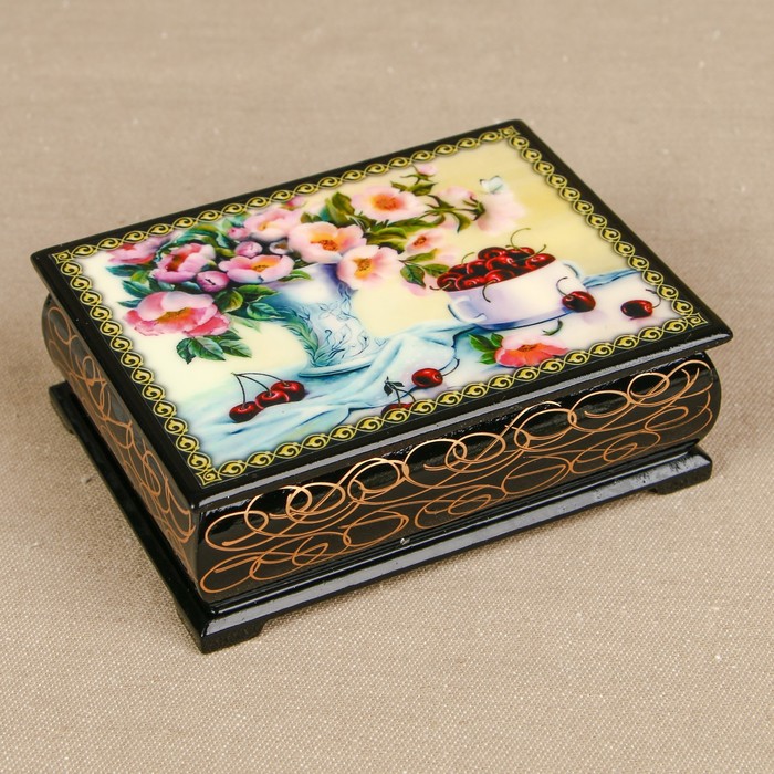 Шкатулка «Цветы 22», лаковая миниатюра, 8х10,5 см