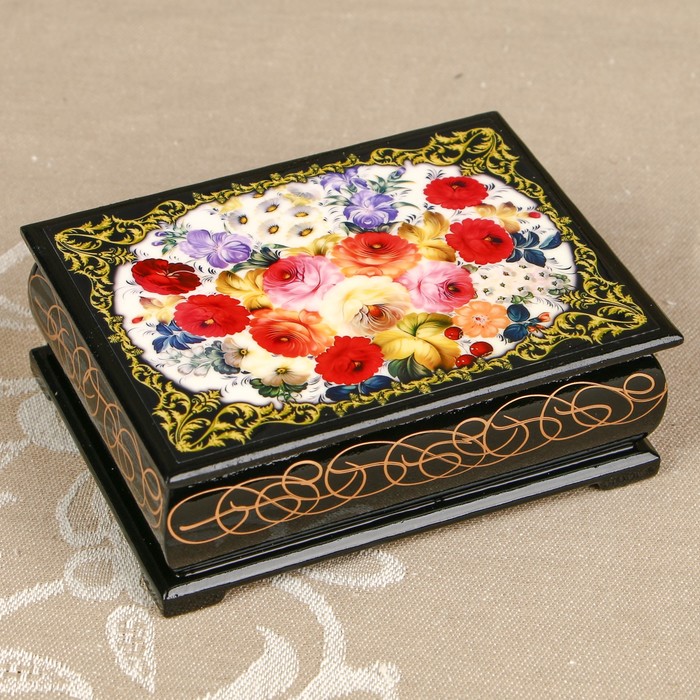 Шкатулка «Цветы 23», лаковая миниатюра, 8х10,5 см