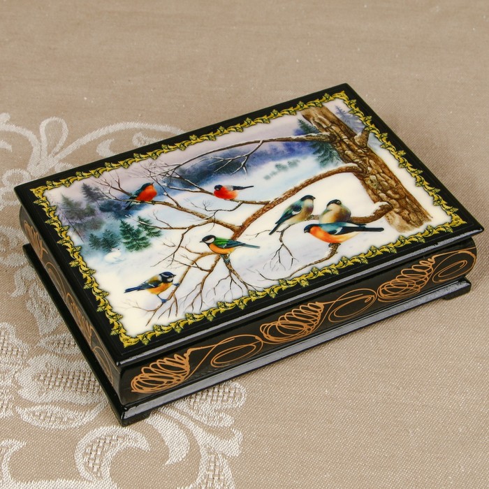 Шкатулка «Птички 2», лаковая миниатюра, 11х16 см