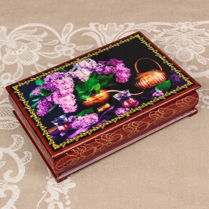 Шкатулка «Цветы 4», лаковая миниатюра, 11х16 см