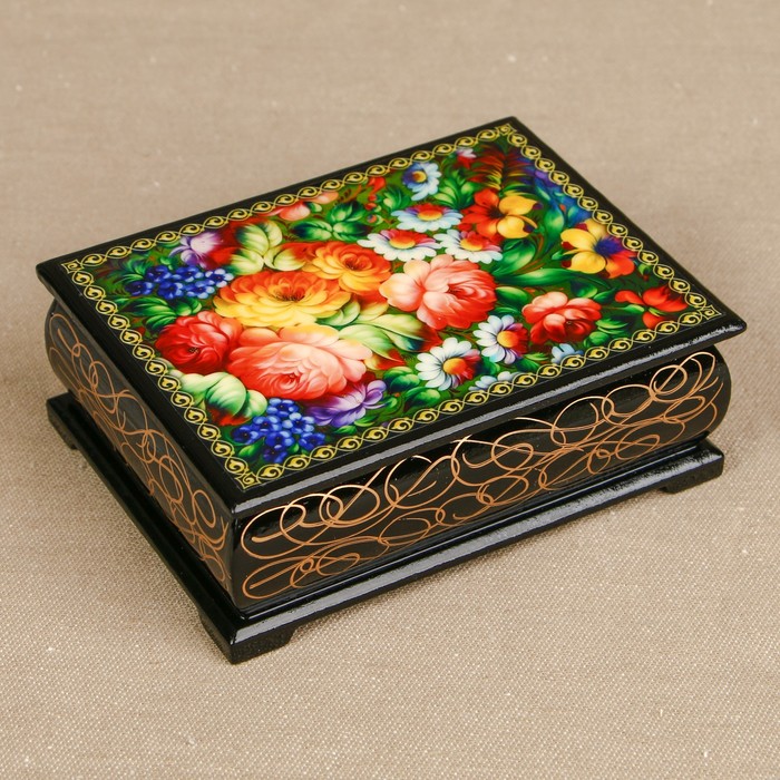 Шкатулка «Цветы 33», лаковая миниатюра, 8х10,5 см