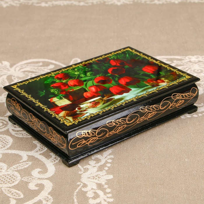 Шкатулка «Цветы 5», лаковая миниатюра, 11х16 см