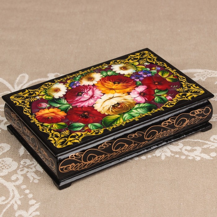 Шкатулка «Цветы 7», лаковая миниатюра, 11х16 см