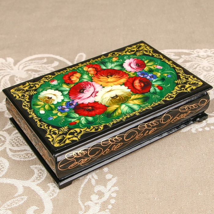 Шкатулка «Цветы 13», лаковая миниатюра, 11х16 см