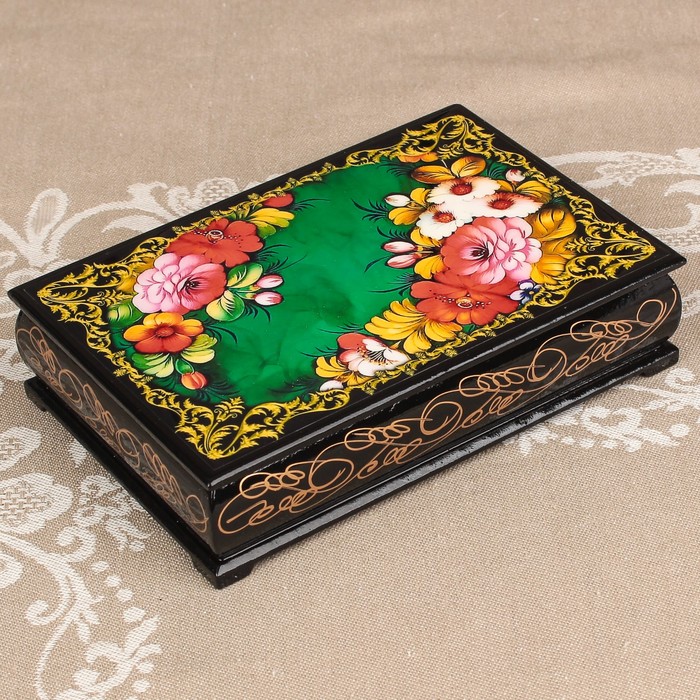Шкатулка «Цветы 14», лаковая миниатюра, 11х16 см