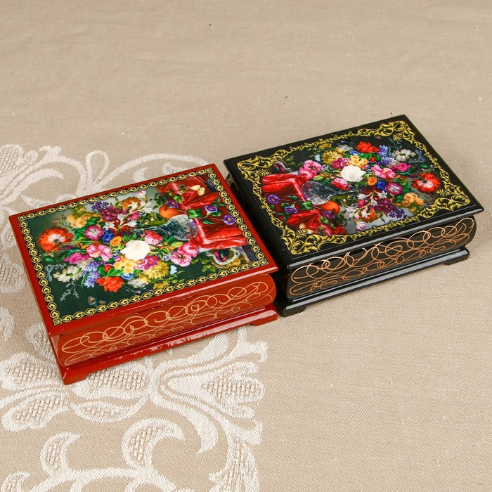 Шкатулка «Цветы 46», лаковая миниатюра, 8х10,5 см