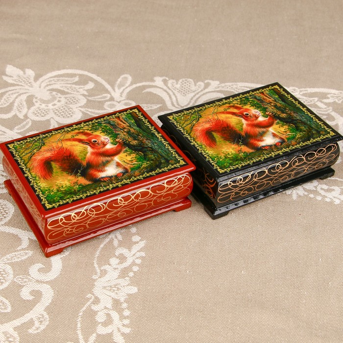 Шкатулка «Белочки 2», лаковая миниатюра, 8х10,5 см