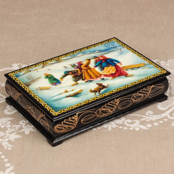 Шкатулка «Жанровая композиция», лаковая миниатюра, 11х16 см