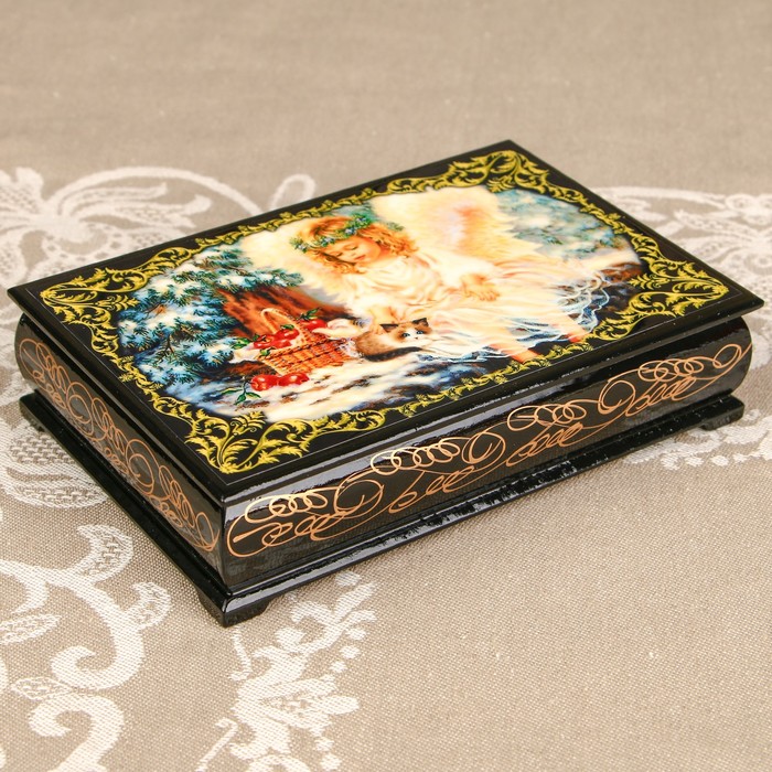 Шкатулка «Ангелочки 3», лаковая миниатюра, 11х16 см