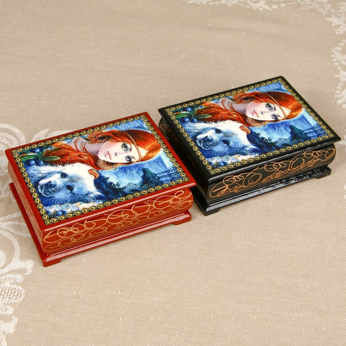 Шкатулка «Портрет 4», лаковая миниатюра, 8х10,5 см