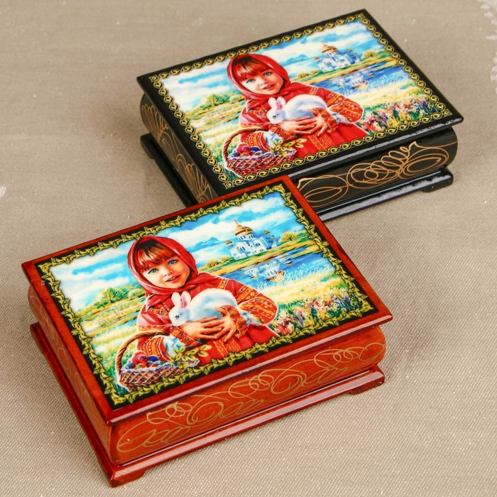 Шкатулка «Портрет 5», лаковая миниатюра, 8х10,5 см