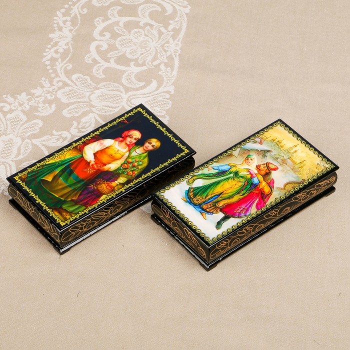 Шкатулка - купюрница «Русская краса», лаковая миниатюра, 9х17 см, микс