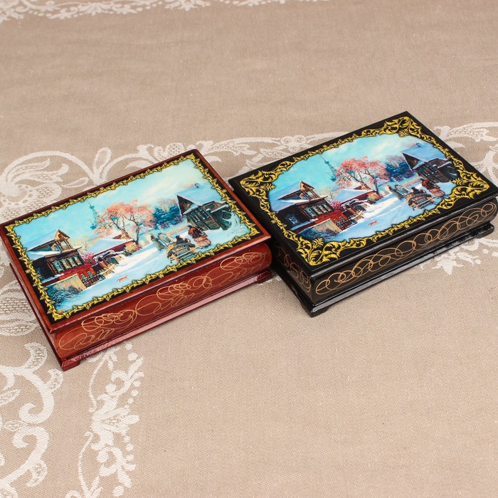 Шкатулка «Зимняя природа 3», лаковая миниатюра, 10х14 см