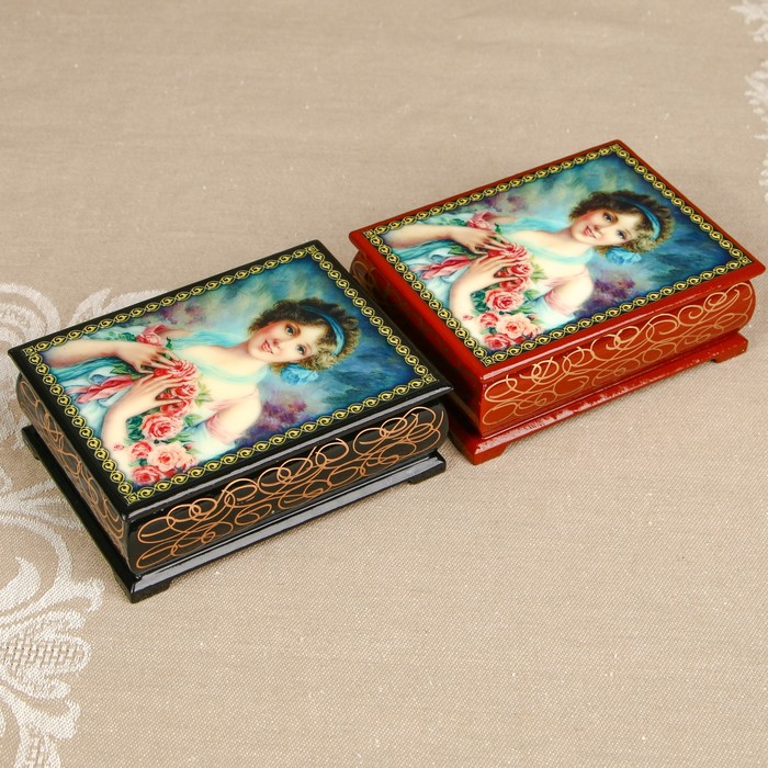 Шкатулка «Портрет 14», лаковая миниатюра, 8х10,5 см