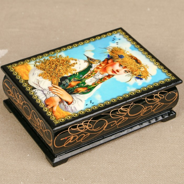 Шкатулка «Портрет 17», лаковая миниатюра, 8х10,5 см