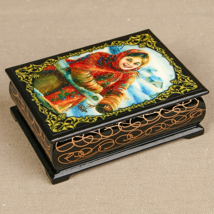 Шкатулка «Портрет 19», лаковая миниатюра, 8х10,5 см
