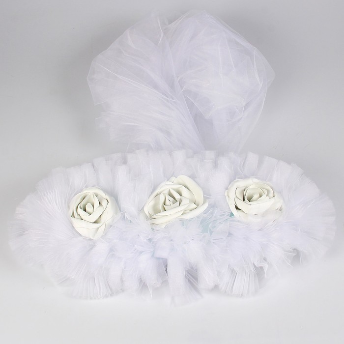 Набор из букета с большими латексными цветами с фатином + фата по капоту 2,3 м белый