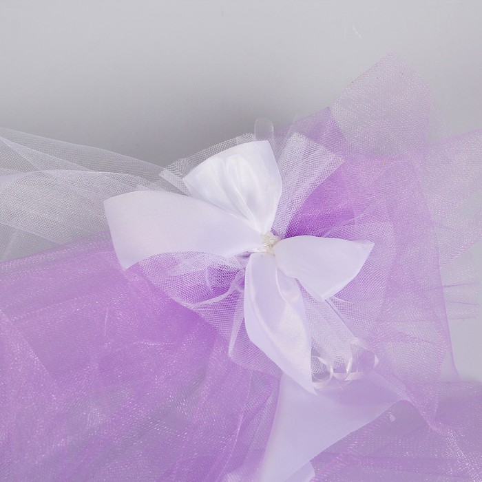 Набор сердец на решетку рад-ра с цветами+двойная фата по капоту+бант на зеркало сиреневый