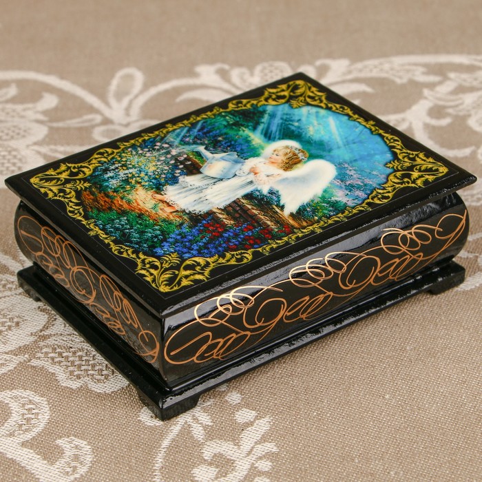 Шкатулка «Ангелочек 4», лаковая миниатюра, 8х10,5 см