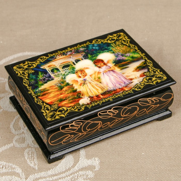 Шкатулка «Ангелочек 7», лаковая миниатюра, 8х10,5 см