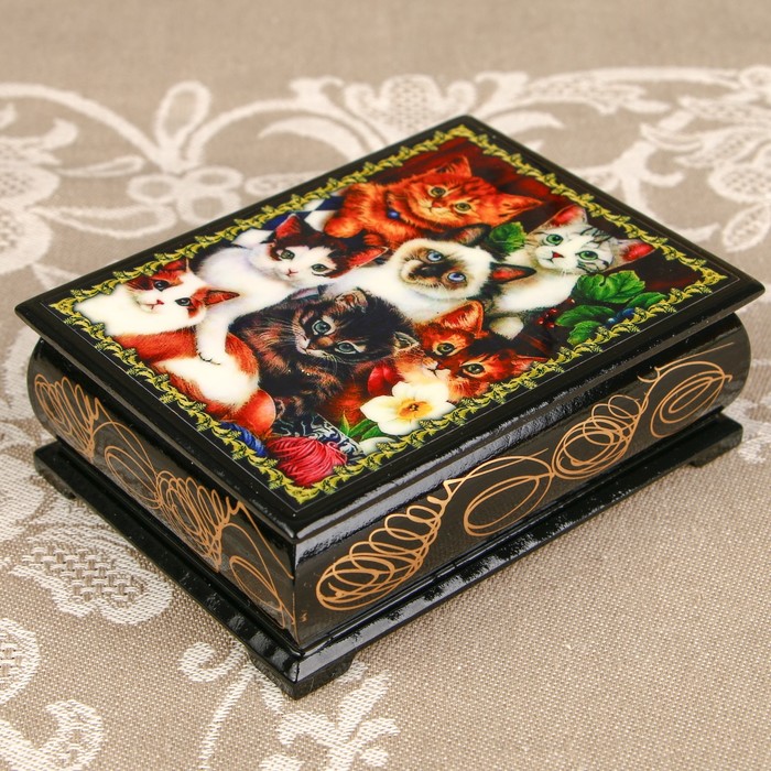 Шкатулка «Кошки », лаковая миниатюра, 8х10,5 см
