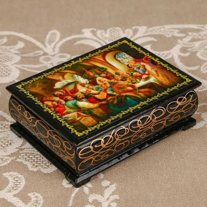 Шкатулка «Сказка 4», лаковая миниатюра, 8х10,5 см
