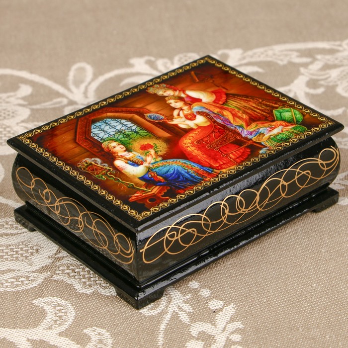 Шкатулка «Сказка 5», лаковая миниатюра, 8х10,5 см