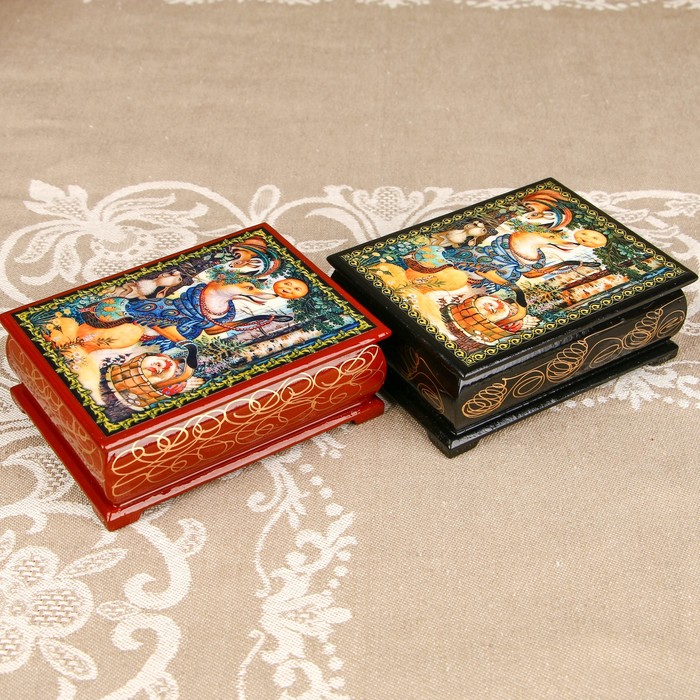 Шкатулка «Сказка 10», лаковая миниатюра, 8х10,5 см