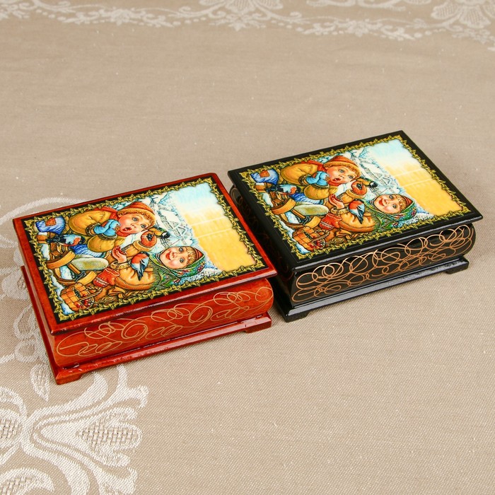 Шкатулка «Жанровая композиция 1», лаковая миниатюра, 8х10,5 см