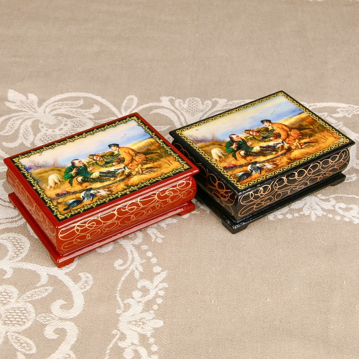 Шкатулка «Жанровая композиция 2», лаковая миниатюра, 8х10,5 см