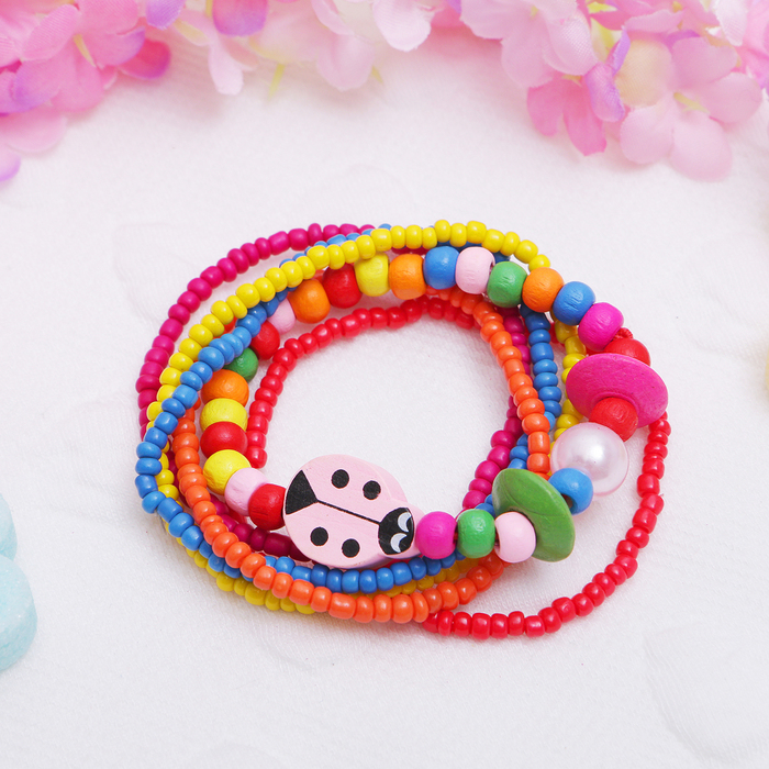 Браслет детский "Выбражулька" с лентой божья коровка, цвет МИКС