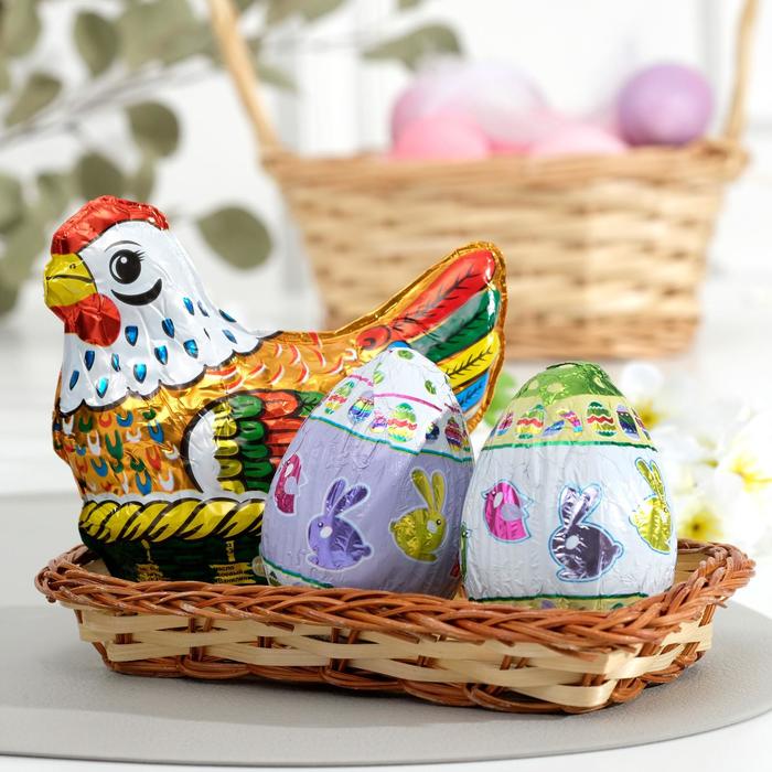 

Фигурка шоколадная «Курица и яйца», в корзинке, 150 г
