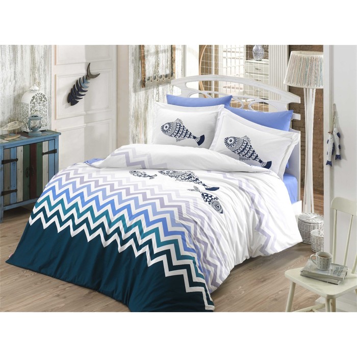 КПБ Ocean 2 сп, 240х260 см, 200х220 см, 50х70 см, 70х70 см по 2 шт., поплин, синий