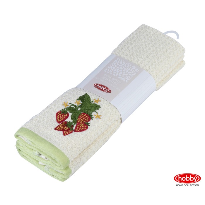 Набор полотенец CANDY, размер 40х60 см-2 шт., цвет зелёный/кремовый, махра 350 г/м2