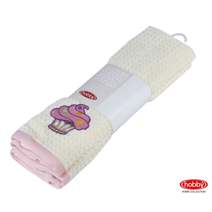 Набор полотенец CANDY, размер 40х60 см-2 шт., цвет розовый/кремовый, махра 350 г/м2