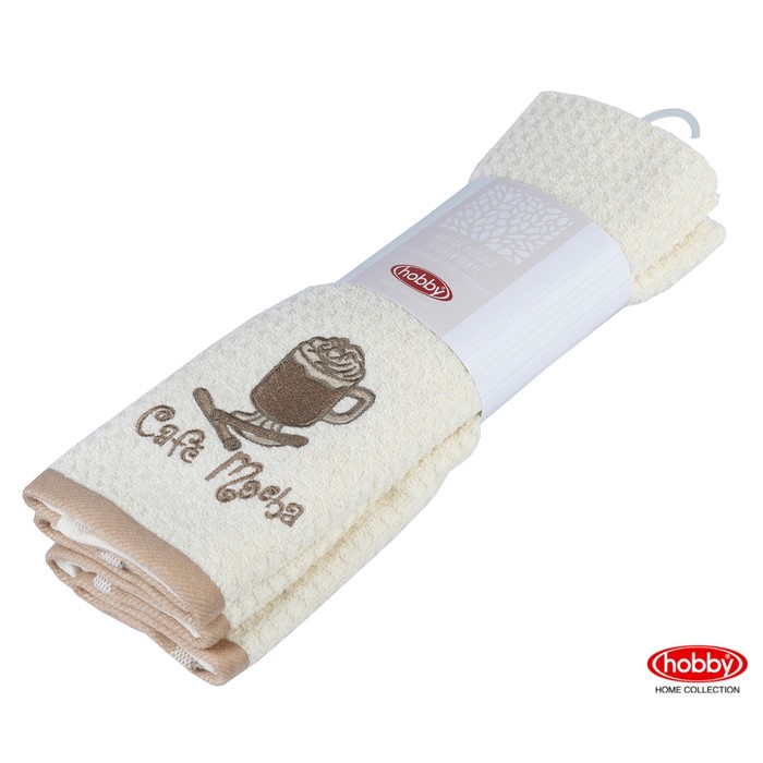 Набор полотенец CANDY, размер 40х60 см-2 шт., цвет светло-коричневый/кремовый, махра 350 г/м2   3417