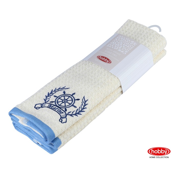 Набор полотенец CANDY, размер 40х60 см-2 шт., цвет синий/кремовый, махра 350 г/м2