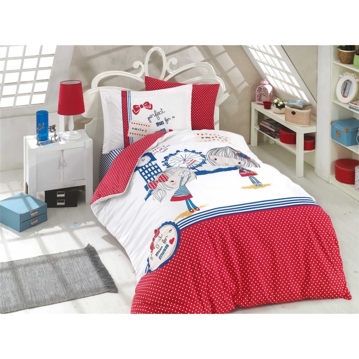 КПБ SMILE 1,5 сп., 160х240 см, 160х220 см, 50х70 см, 70х70 см по 1 шт., поплин, красный