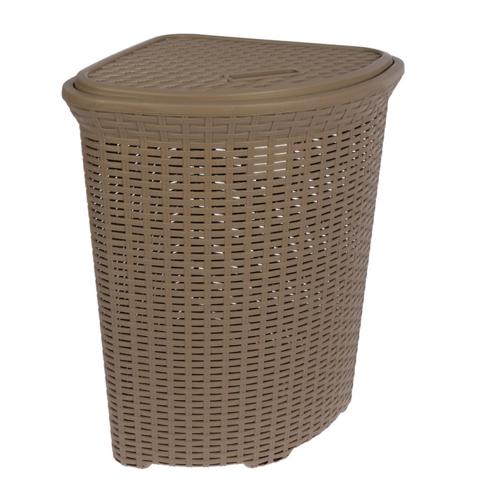 Корзина для белья угловая с крышкой 60 л "Ротанг", цвет капучино