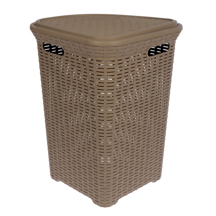 Корзина для белья угловая с крышкой 60 л "Ротанг", цвет капучино