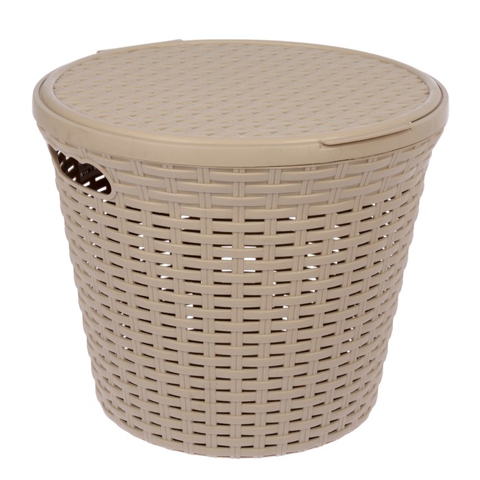 Корзина белья круглая с крышкой 20 л "Ротанг", цвет латте