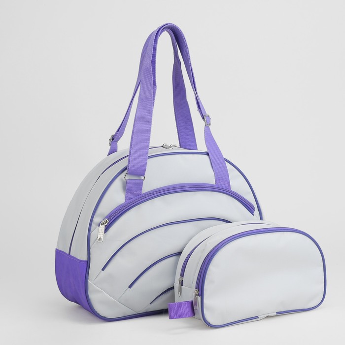 Сумка спортивная, с косметичкой, отдел на молнии, 2 наружных кармана, длинный ремень, цвет белый/сиреневый