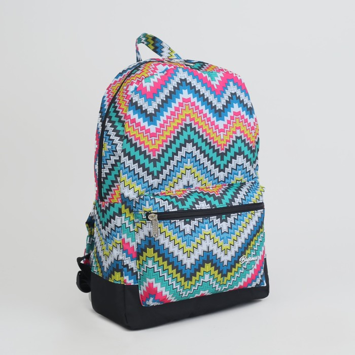 Рюкзак молодёжный, отдел на молнии, наружный карман, цвет чёрный/зигзаг цветной