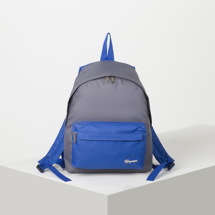 Рюкзак молодёжный, отдел на молнии, наружный карман, цвет серый/васильковый
